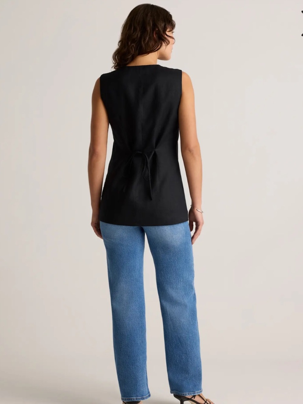 Quince Black European Linen Longline Vest Button-Front Top Size XS NWT Old Money - Picture 4 of 11